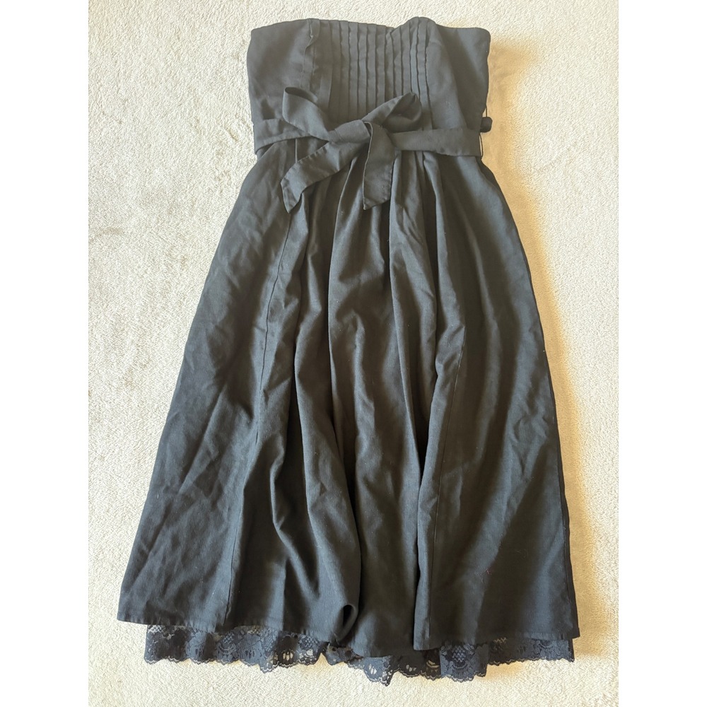 Laundry by Shelli Segal Women's Size 8 Black Strapless Dress Lace Trim‎ Bow Belt